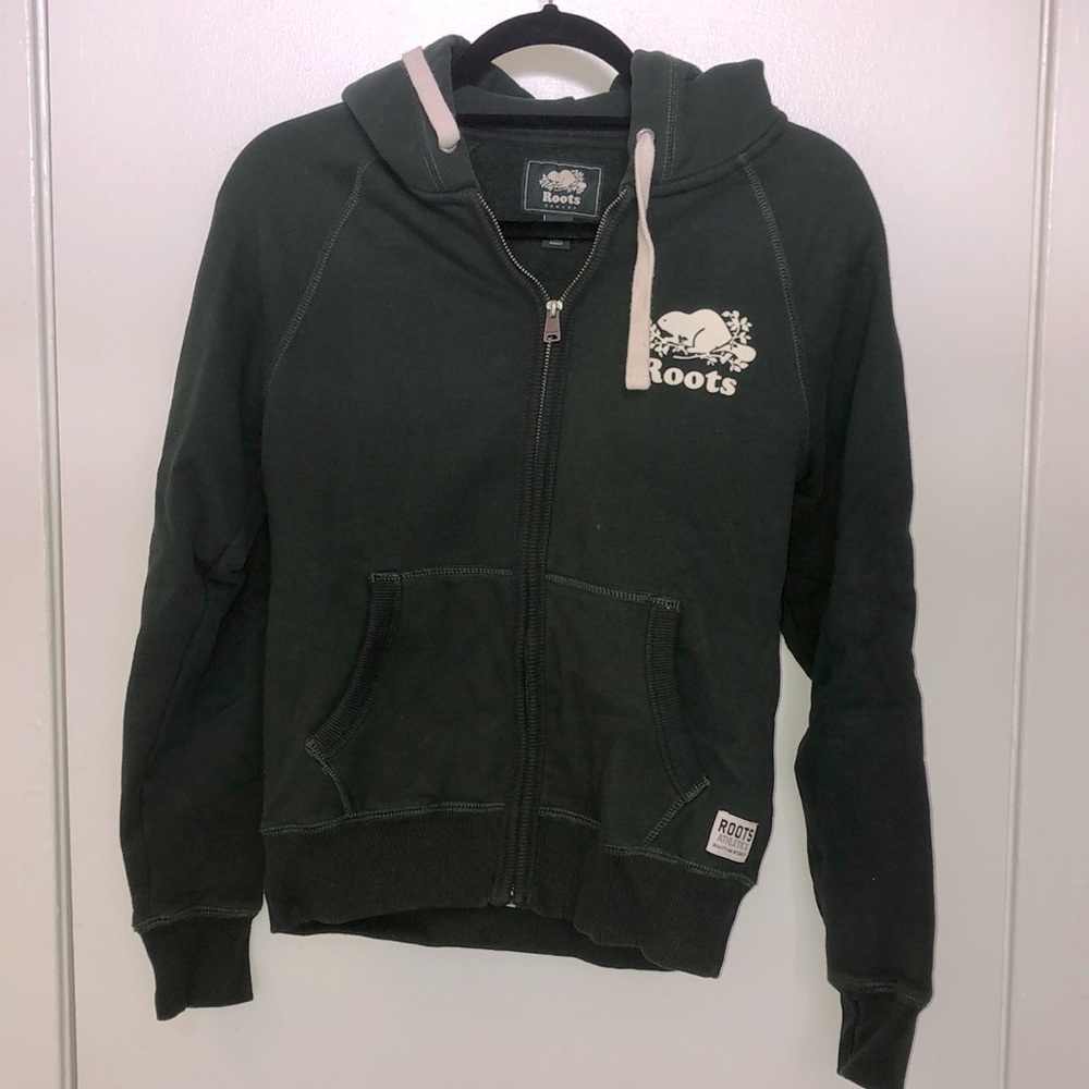 Roots Canada green fleece zip up hoodie